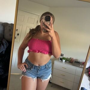 Pink crop top ruffles